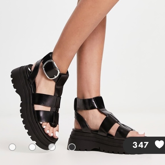 ASOS DESIGN Factor buckle hardware fisherman platform sandals in black size 9 - Picture 4 of 12